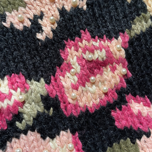 Vintage 80s Deadstock Floral Pearl Boho Cottagecore Coastal Soft Girl Sweater L - Picture 5 of 7